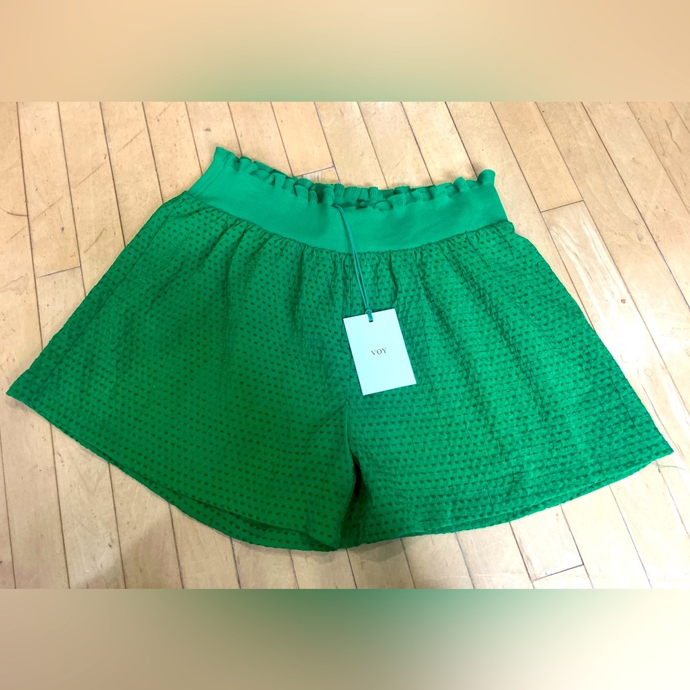 VOF High-Waist Green Textured Women's Shorts